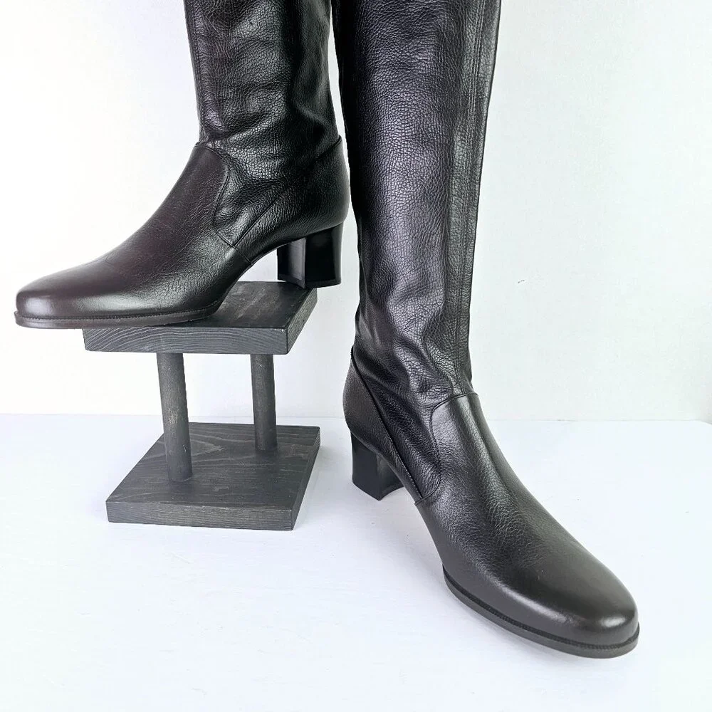 Prevata Tall Brown Nappa Leather Block Heel Pull-on Boot, Italy, $485 MSRP, Sz 9 - Picture 5 of 12